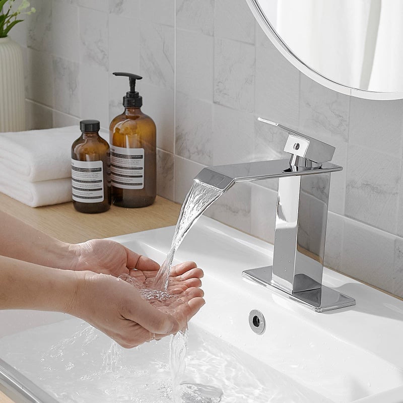 BATHLAVISH Chrome Bathroom Faucet, Modern Bathroom Faucet, Bathroom Sink Faucet 1 Hole, Waterfall Spout Single Handle Polished Chrome Vanity Lavatory RV with Pop Up Drain Parts with Overflow - Image 5
